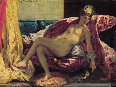 Liegende Odaliske oder Frau mit einem Sittich, 1827 von Ferdinand Victor Eugene Delacroix